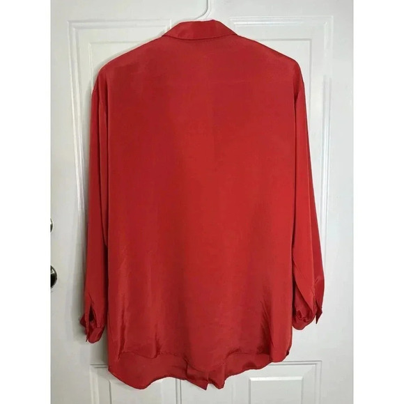 IMPRESSIONS OF CALIFORNIA Vintage Peasant Sleeve Blouse Red Satin Bling Sz 10 - Picture 2 of 9